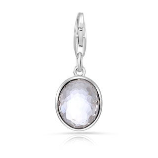 Rhodium-plated Sterling Silver Charm with Oval Faceted Rock Crystal by Gexist®