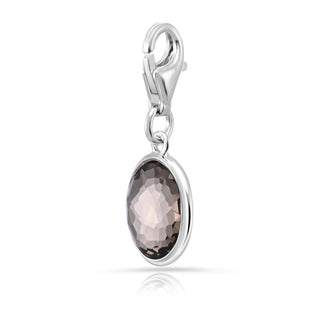 Rhodium-plated Sterling Silver Charm with Oval Faceted Smoky Quartz by Gexist®