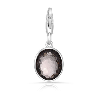 Rhodium-plated Sterling Silver Charm with Oval Faceted Smoky Quartz by Gexist®