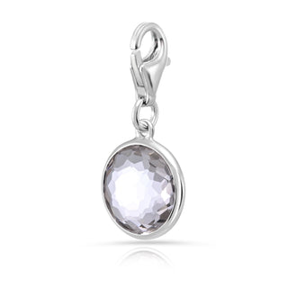 Rhodium-plated Sterling Silver Charm with Round Faceted Rock Crystal by Gexist®
