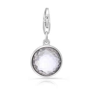 Rhodium-plated Sterling Silver Charm with Round Faceted Rock Crystal by Gexist®