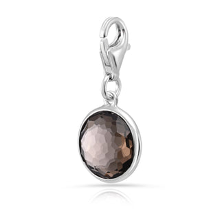Rhodium-plated Sterling Silver Charm with Round Faceted Smoky Quartz by Gexist®