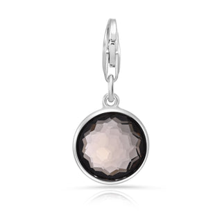 Rhodium-plated Sterling Silver Charm with Round Faceted Smoky Quartz by Gexist®