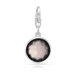 Rhodium-plated Sterling Silver Charm with Round Faceted Smoky Quartz by Gexist®