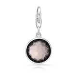 Rhodium-plated Sterling Silver Charm with Round Faceted Smoky Quartz by Gexist®