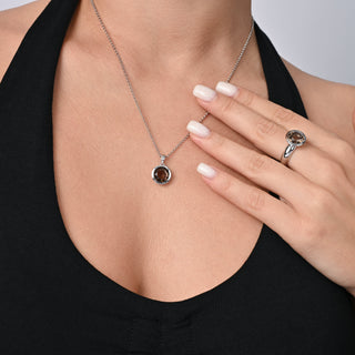 Rhodium-plated Sterling Silver Pendant with bails and faceted Smoky Quartz stone by Gexist®