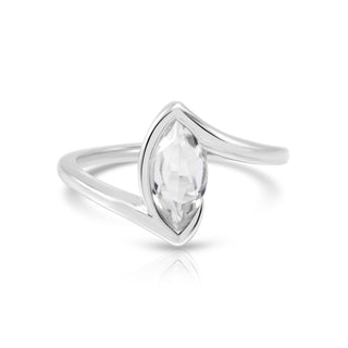 Rhodium-plated Sterling Silver Ring with Faceted Marquise Rock Crystal by Gexist®