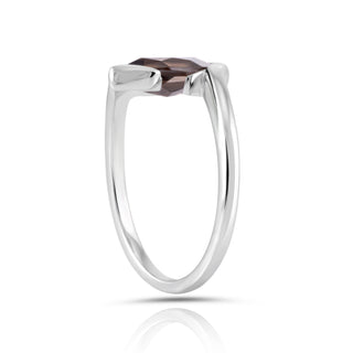Rhodium-plated Sterling Silver Ring with Faceted Marquise Rock smoky quartz by Gexist®