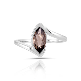 Rhodium-plated Sterling Silver Ring with Faceted Marquise Rock smoky quartz by Gexist®