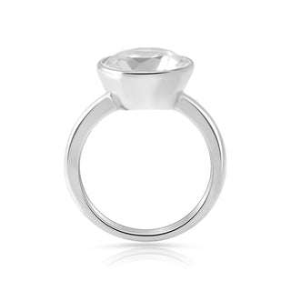Rhodium-plated Sterling Silver Ring with Round Faceted Rock Crystal by Gexist®