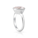 Rhodium-plated Sterling Silver Ring with Round Faceted Rock Crystal by Gexist®