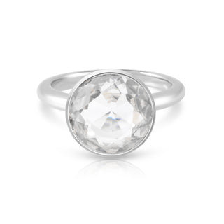 Rhodium-plated Sterling Silver Ring with Round Faceted Rock Crystal by Gexist®