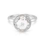 Rhodium-plated Sterling Silver Ring with Round Faceted Rock Crystal by Gexist®