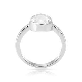 Rhodium-plated Sterling Silver Ring with faceted oval rock crystal by Gexist®