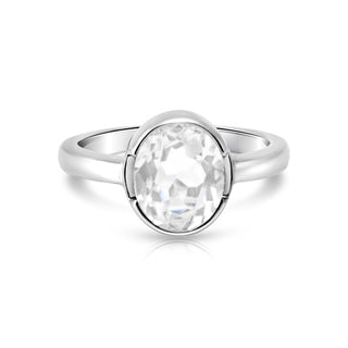 Rhodium-plated Sterling Silver Ring with faceted oval rock crystal by Gexist®