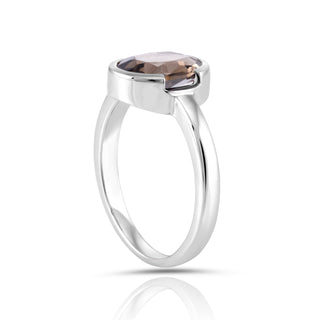 Rhodium-plated Sterling Silver Ring with oval faceted smoky quartz by Gexist®
