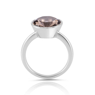 Rhodium-plated Sterling Silver Ring with oval faceted smoky quartz by Gexist®