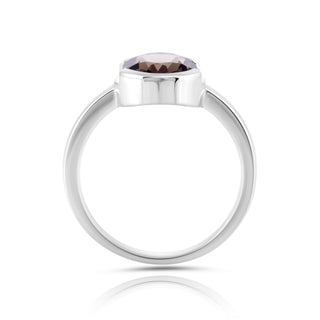 Rhodium-plated Sterling Silver Ring with oval faceted smoky quartz by Gexist®