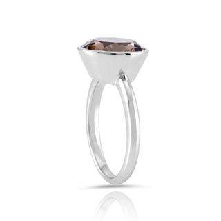 Rhodium-plated Sterling Silver Ring with oval faceted smoky quartz by Gexist®