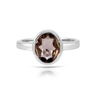 Rhodium-plated Sterling Silver Ring with oval faceted smoky quartz by Gexist®