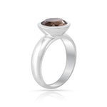 Rhodium-plated Sterling Silver Ring with round faceted smoky quartz by Gexist®