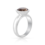 Rhodium-plated Sterling Silver Ring with round faceted smoky quartz by Gexist®
