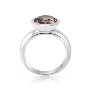Rhodium-plated Sterling Silver Ring with round faceted smoky quartz by Gexist®