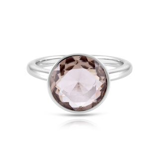 Rhodium-plated Sterling Silver Ring with round faceted smoky quartz by Gexist®