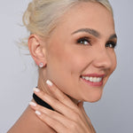 Rhodium-plated Sterling Silver Stud Earrings with faceted oval quartz crystal by Gexist®