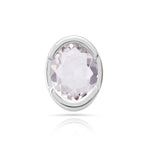 Rhodium-plated Sterling Silver Stud Earrings with faceted oval quartz crystal by Gexist®