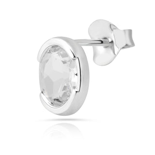 Rhodium-plated Sterling Silver Stud Earrings with faceted oval quartz crystal by Gexist®