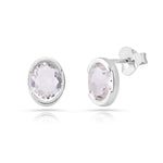 Rhodium-plated Sterling Silver Stud Earrings with faceted oval quartz crystal by Gexist®