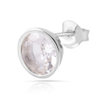 Rhodium-plated Sterling Silver Stud Earrings with round faceted rock-crystal stone by Gexist®