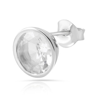 Rhodium-plated Sterling Silver Stud Earrings with round faceted rock-crystal stone by Gexist®