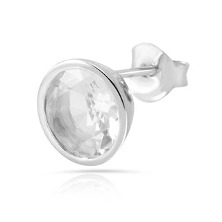 Rhodium-plated Sterling Silver Stud Earrings with round faceted rock-crystal stone by Gexist®