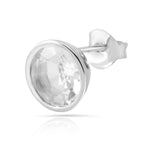 Rhodium-plated Sterling Silver Stud Earrings with round faceted rock-crystal stone by Gexist®