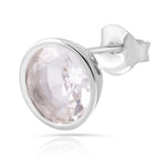 Rhodium-plated Sterling Silver Stud Earrings with round faceted rock-crystal stone by Gexist®