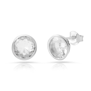 Rhodium-plated Sterling Silver Stud Earrings with round faceted rock-crystal stone by Gexist®