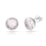 Rhodium-plated Sterling Silver Stud Earrings with round faceted rock-crystal stone by Gexist®
