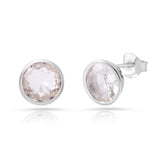 Rhodium-plated Sterling Silver Stud Earrings with round faceted rock-crystal stone by Gexist®