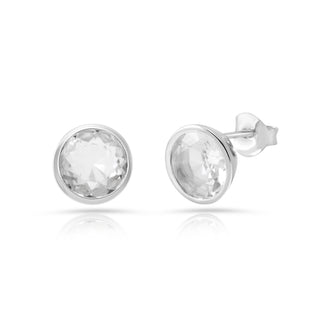 Rhodium-plated Sterling Silver Stud Earrings with round faceted rock-crystal stone by Gexist®