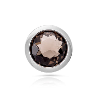 Rhodium-plated Sterling Silver Stud Earrings with round faceted smoky quartz stone by Gexist®