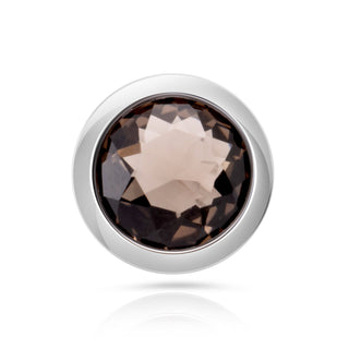 Rhodium-plated Sterling Silver Stud Earrings with round faceted smoky quartz stone by Gexist®