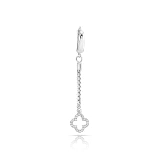Rhodium-plated Sterling Silver earrings, braided chain with clover-shaped end piece set with white zircons by Gexist®