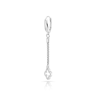 Rhodium-plated Sterling Silver earrings, braided chain with clover-shaped end piece set with white zircons by Gexist®