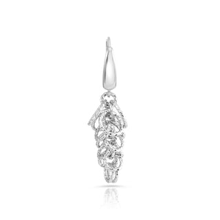 Rhodium-plated Sterling Silver earrings in an elongated tree shape, with multiple rings and a shiny, diamond-cut finish by Gexist®