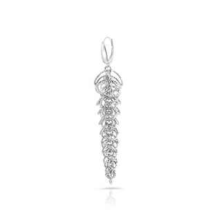 Rhodium-plated Sterling Silver earrings in an elongated tree shape, with multiple rings and a shiny, diamond-cut finish by Gexist®