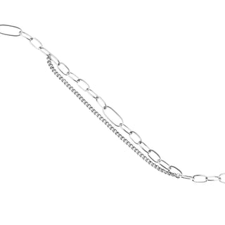 Rhodium-plated Sterling silver necklace with intertwined oval links of different sizes and a gourmet chain link by Gexist®