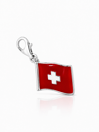 Rhodium-plated silver Swiss flag charm by Gexist®