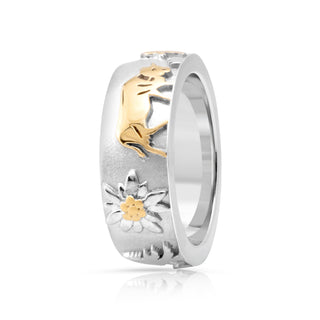 Ring in Bicolor Sterling Silver with Alpine Horn, Cows, Edelweiss, Fir Trees by Gexist®